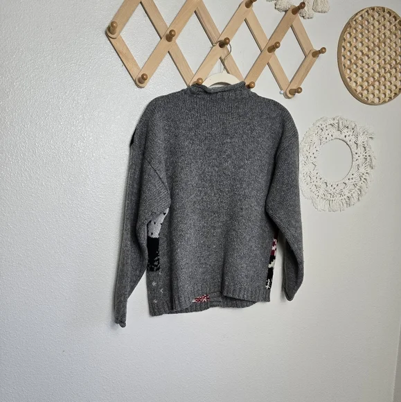 Eddie Bauer Vintage Knit Bunny Snowflake Christmas Sweater In Grey Unisex Size S